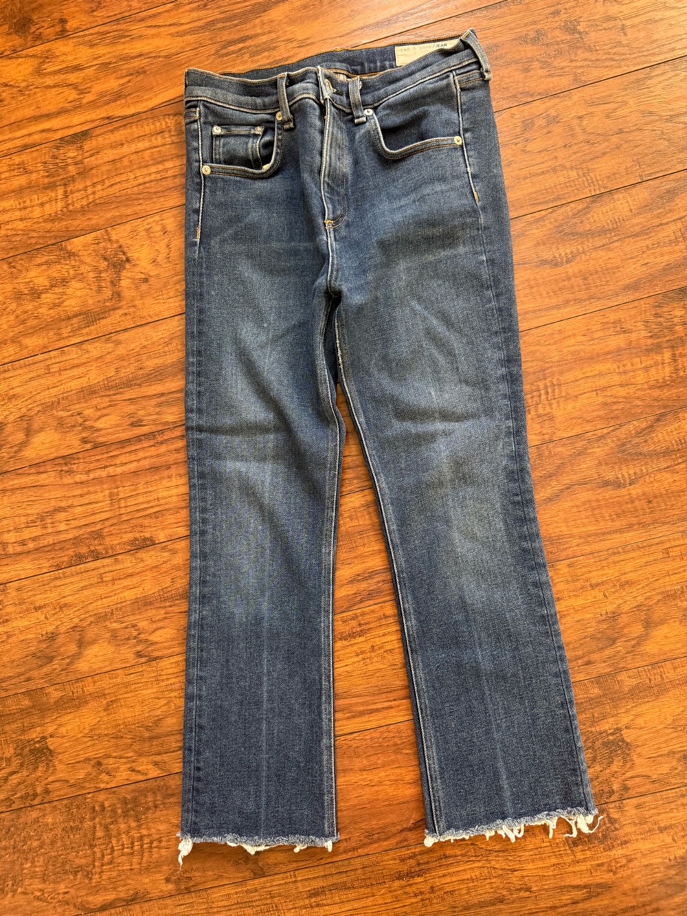 rag & bone Women’s Medium Blue Denim Slim Straight Cut Off Crop Jeans Pant | 26